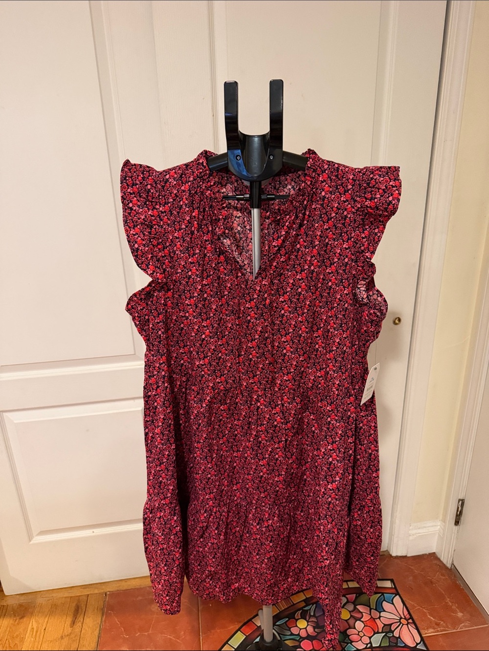 Time & Tru pink ditsy Floral Ruffle Sleeve Casual flutter Dress Size XL NWT
